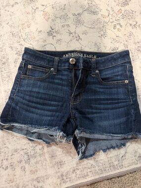American Eagle Outfitters Blue Denim Frayed Hem Shorts